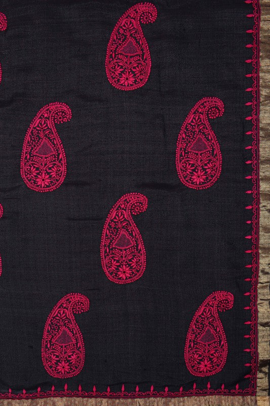 Ada Hand Embroidered Black Dual Shade Ghicha Silk Lucknowi Chikankari Saree With Blouse A49744