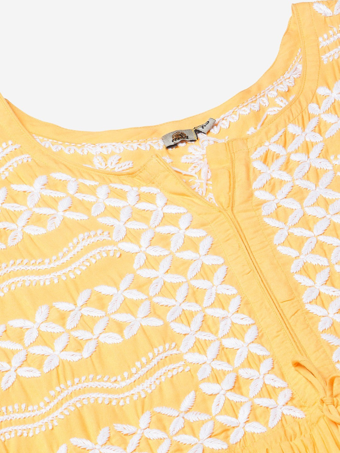 Ada Hand Embroidered Yellow Muslin Lucknow Chikankari Kurta-A411140