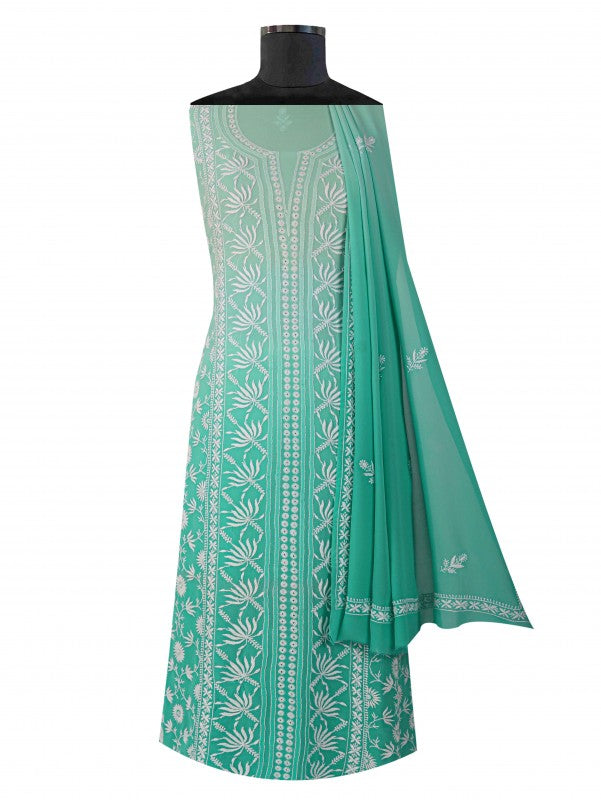 Ada Hand Embroidered Sea Green Pure Georgette Lucknowi Chikan Unstitched Suit Piece A576804
