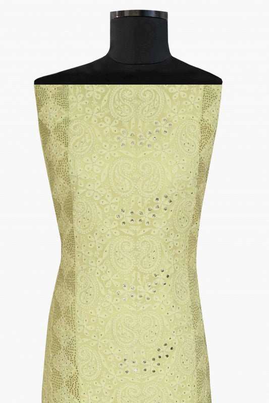 Ada Hand Embroidered Lemon Georgette Chikan Unstitched Kurta Piece With Muqaish Work A559930