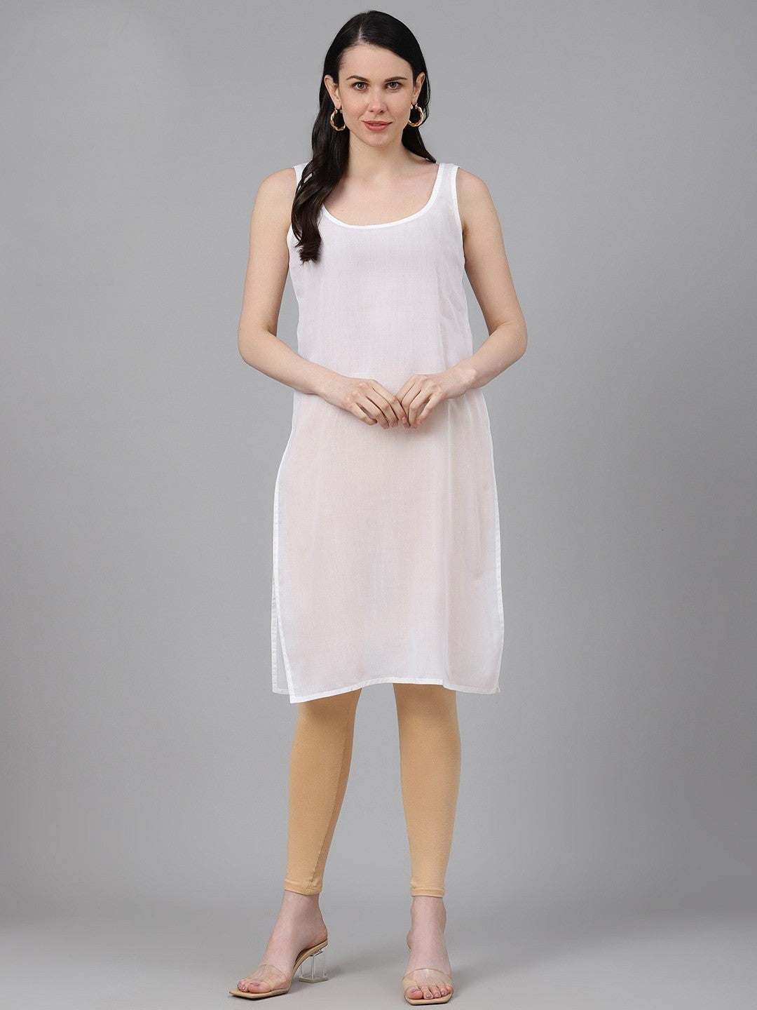 Ada White & Orange Cotton Long Slips Combo Of 2 A111140.