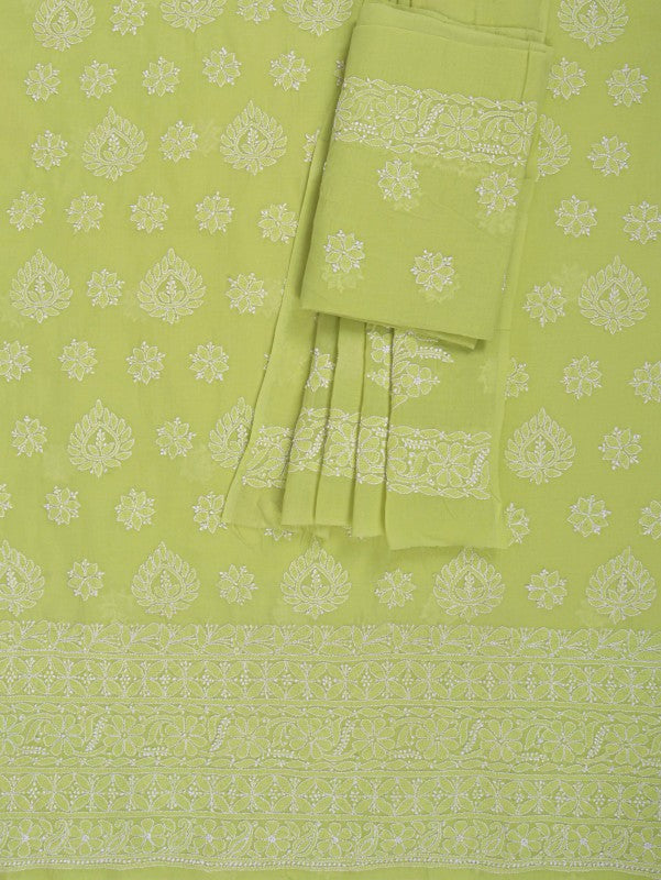 Ada Hand Embroidered Sheen Green Cotton Lucknowi Chikan Unstitched Suit Piece A530212