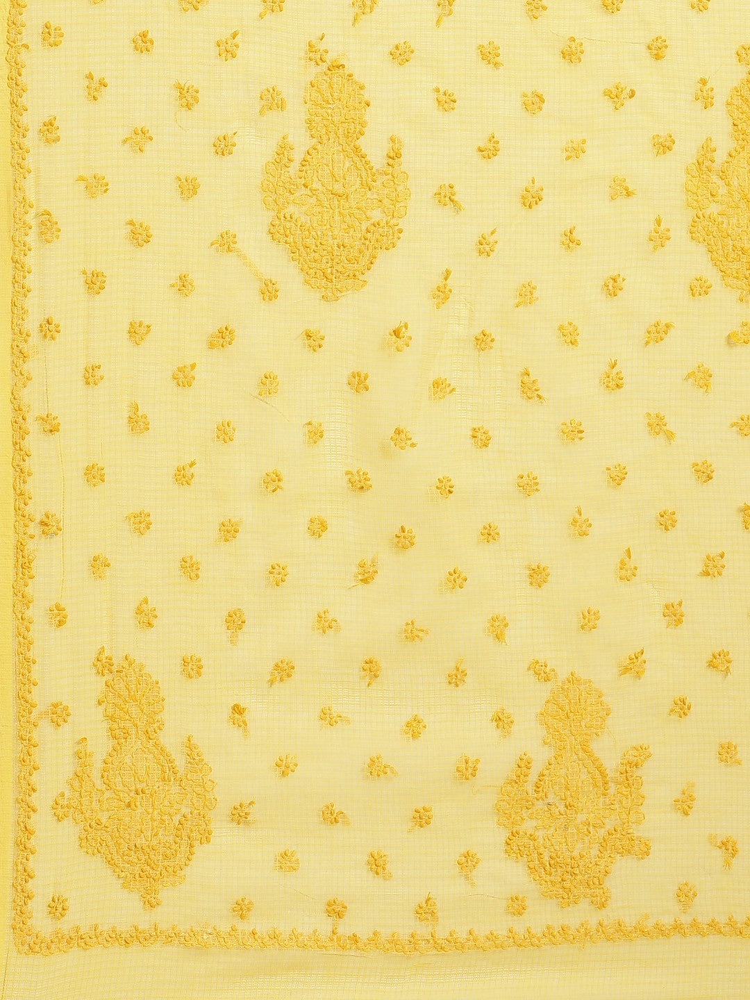 Ada Hand Embroidered Yellow Kota Lucknow Chikan Saree With Blouse- A311111