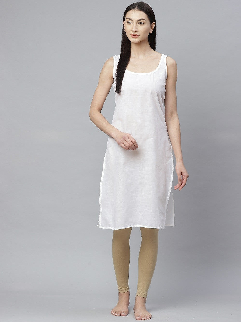Ada Lemon and White Cotton Long Slips Combo of 2  A307683.