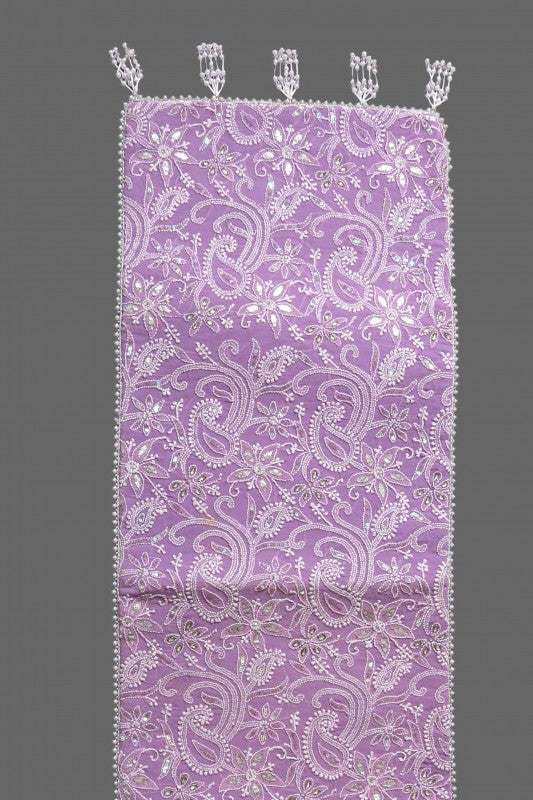 Ada Hand Embroidered Mauve Pure Georgette Lucknowi Chikankari Dining Table Runner With Sequinned Work 01A16896