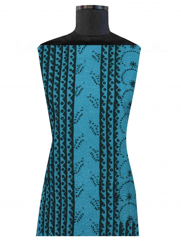 Ada Hand Embroidered Teal Blue Cotton Lucknowi Chikankari Unstitched Suit Piece 01A215219