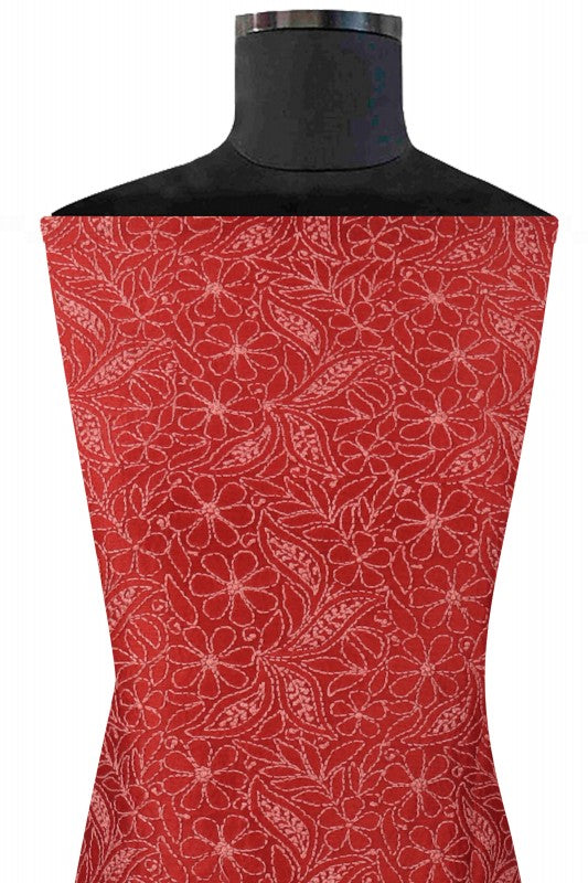 Ada Hand Embroidered Rust Chanderi Lucknowi Chikankari Unstitched Kurta Piece A333877