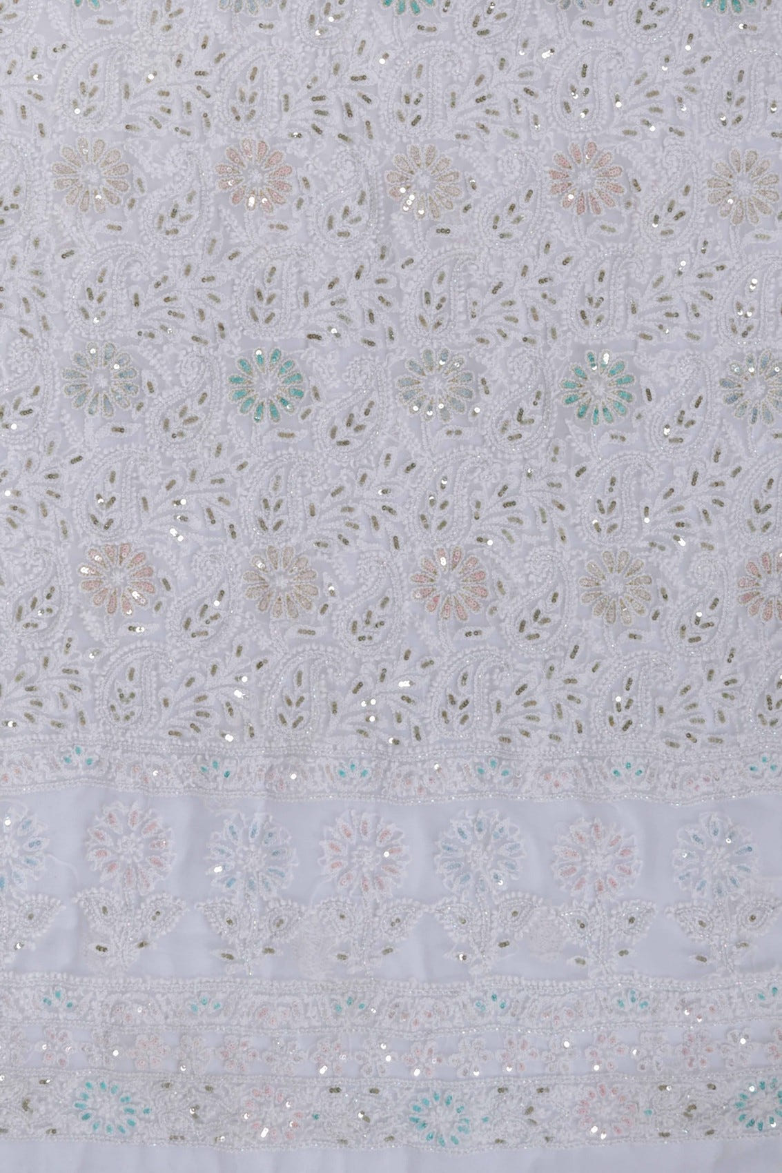 Ada Hand Embroidered White Georgette Lucknowi Chikankari Unstitched Suit Piece With Sequinned Work  A608146