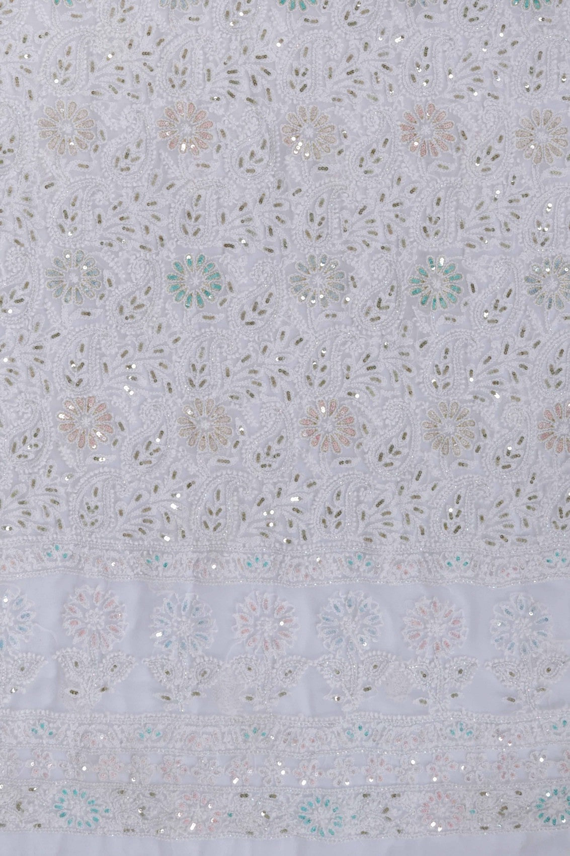 Ada Hand Embroidered White Georgette Lucknowi Chikankari Unstitched Suit Piece With Sequinned Work  A608146