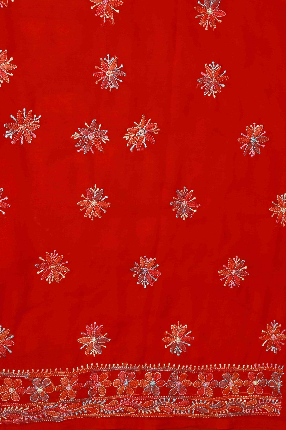 Ada Hand Embroidered Red Georgette Lucknowi Chikankari Unstitched Suit Piece A211176