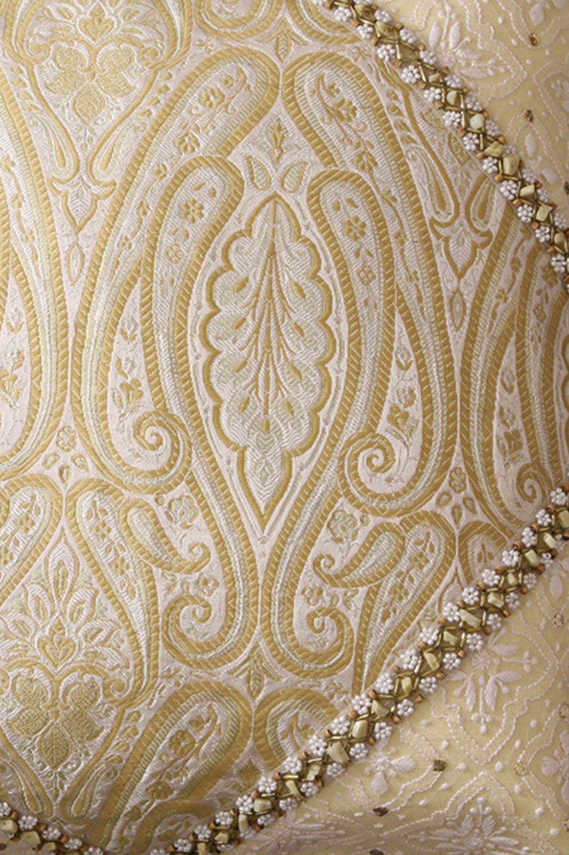 Ada Hand Embroidered Vanilla Cream Pure Georgette Lucknowi Chikankari Cushion Cover With Muqaish Work A333842