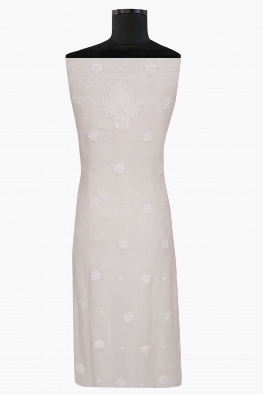 Ada Hand Embroidered White Georgette Lucknowi Chikan Unstitched Kurta Dupatta Set A613046