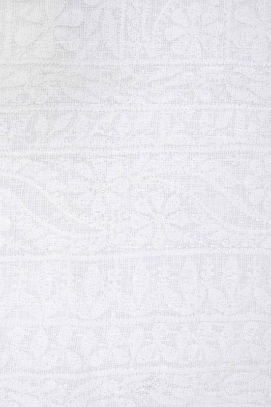 Ada Hand Embroidered White Kota Lucknowi Chikan Unstitched Kurta Piece A623134