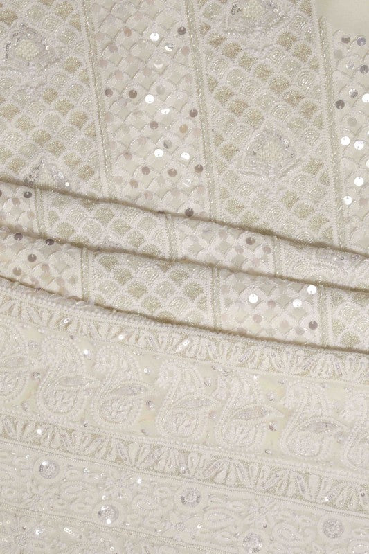 Ada Hand Embroidered White Pure Georgette Lucknowi Chikan Unstitched Kurta Dupatta Set With Pearl & Sequinned Work-01A59013