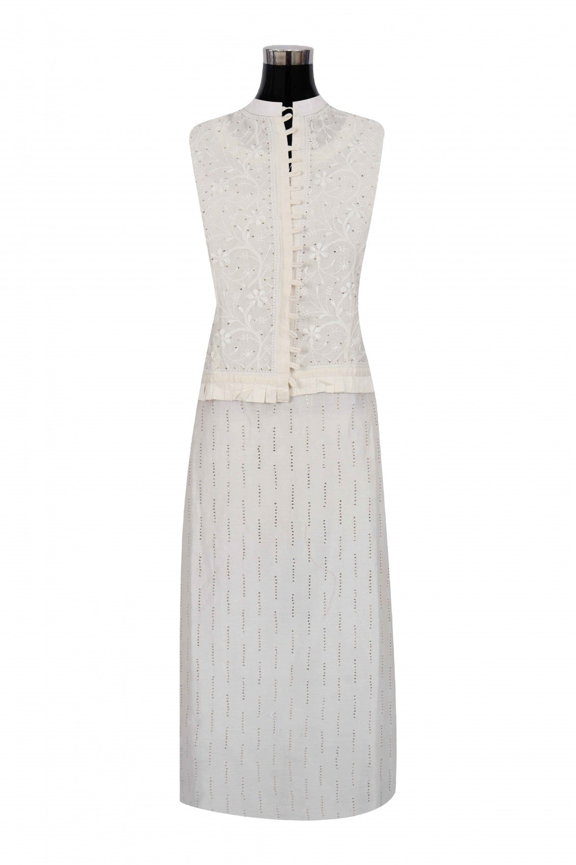 Ada Hand Embroidered Cream Chanderi Lucknowi Chikankari Kurta/Jacket With Muqaish Work A597292