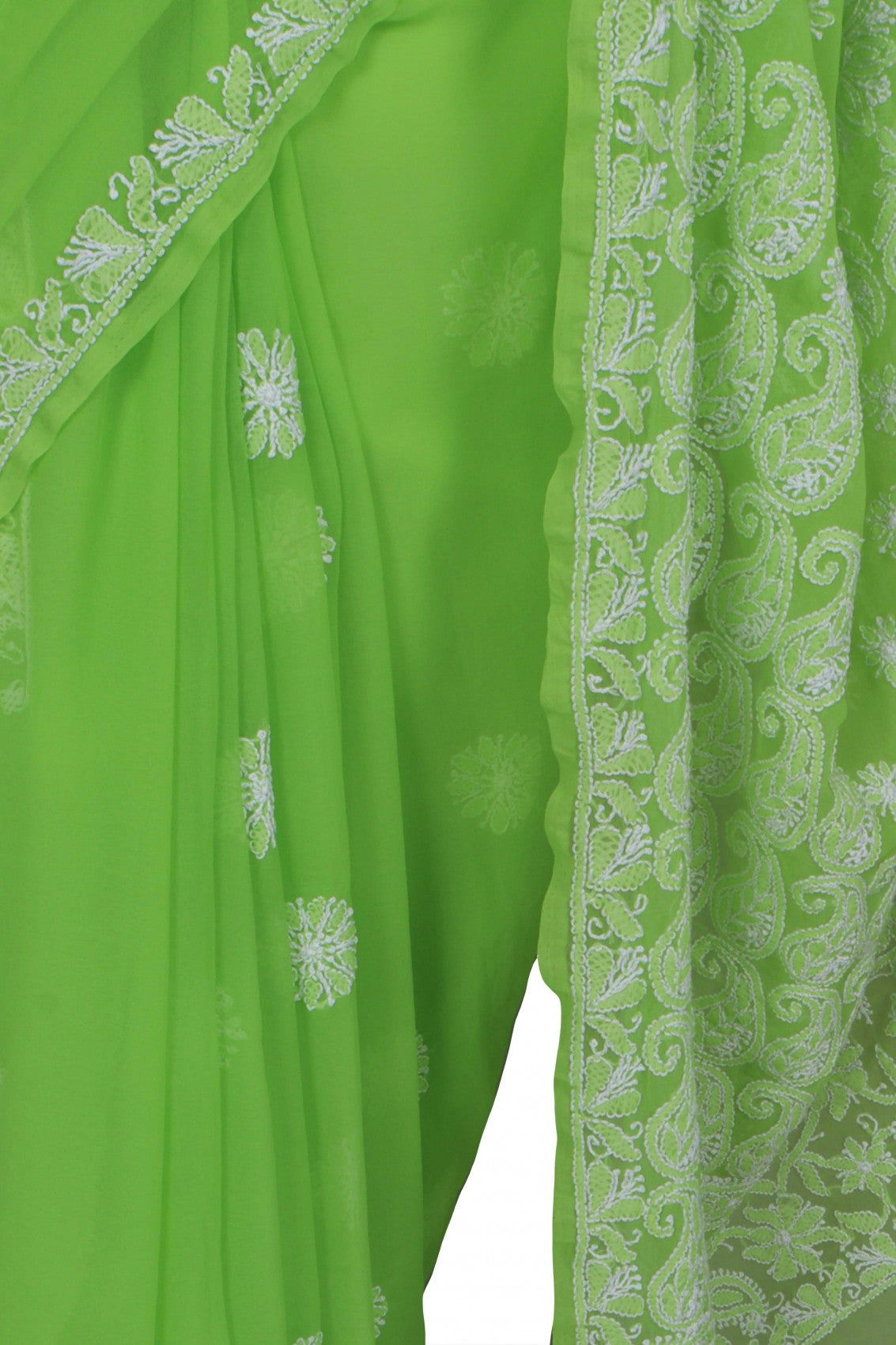Ada Hand Embroidered Parrot Green Georgette Lucknowi Chikankari Saree With Blouse A599391