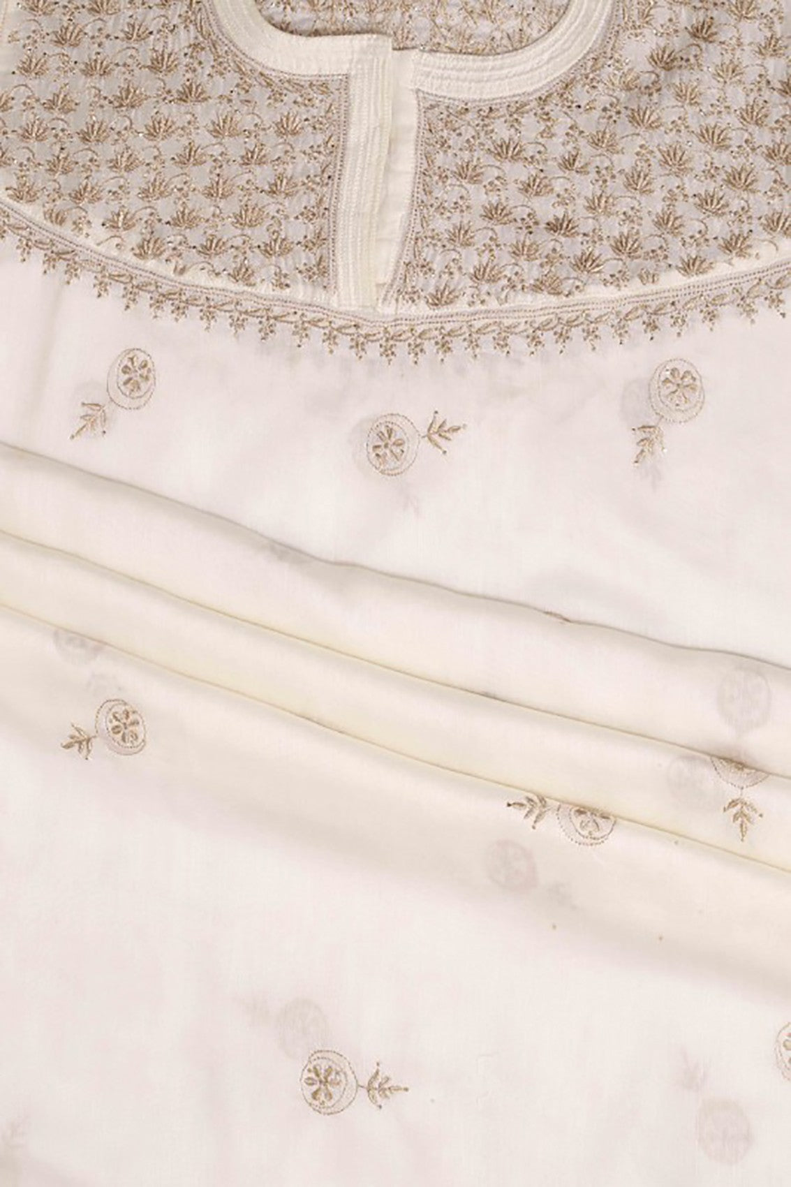 Ada Hand Embroidered Cream Chanderi Lucknowi Chikankari Semi-stitched Kurta Dupatta Set With Muqaish Work A623442
