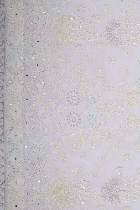 Ada Hand Embroidered White Georgette Lucknowi Chikankari Saree/Blouse with Sequinned Work A260377