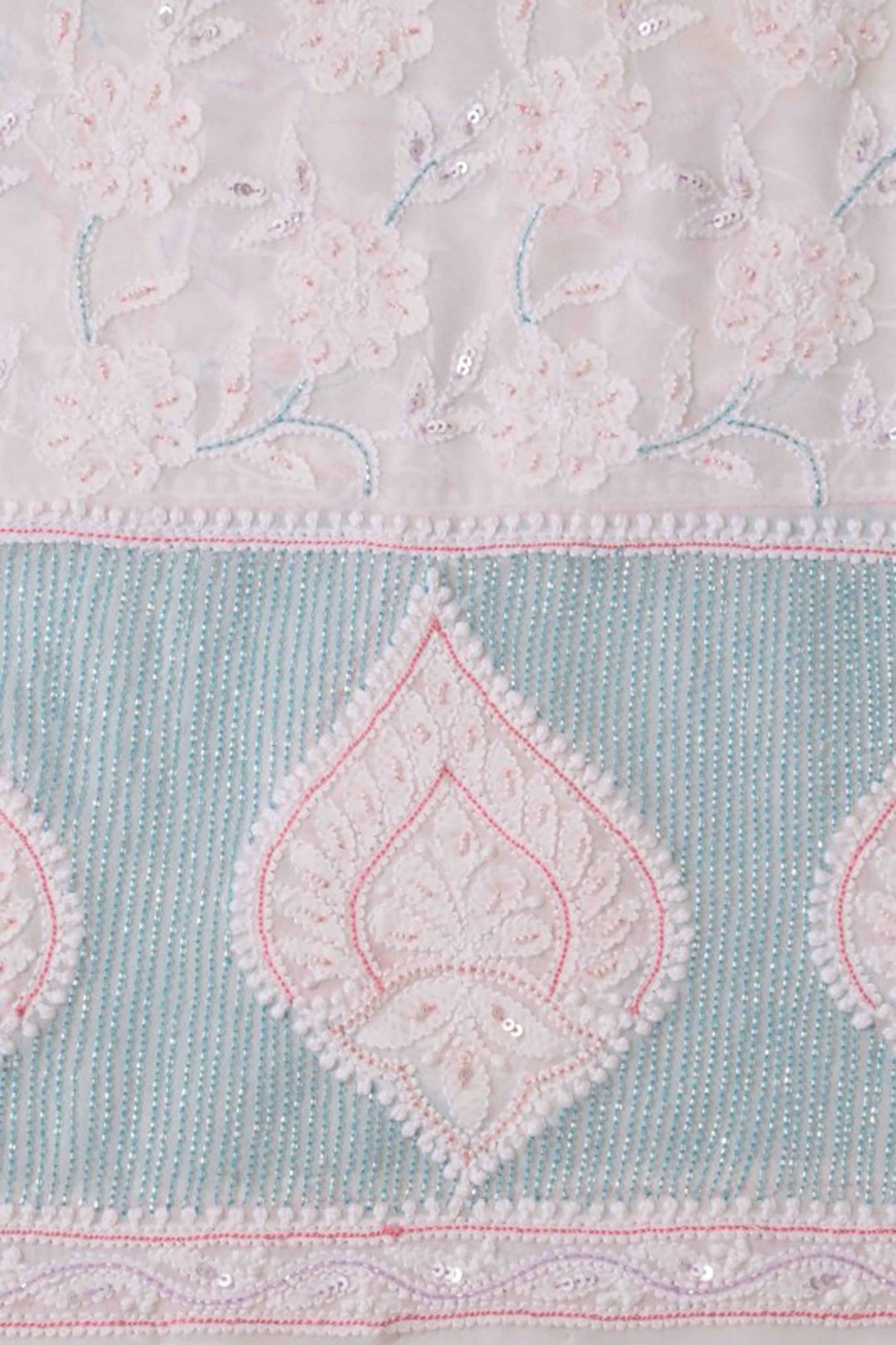 Ada Hand Embroidered White Georgette Lucknowi Chikankari Dupatta With Sequinned Work 01A6380