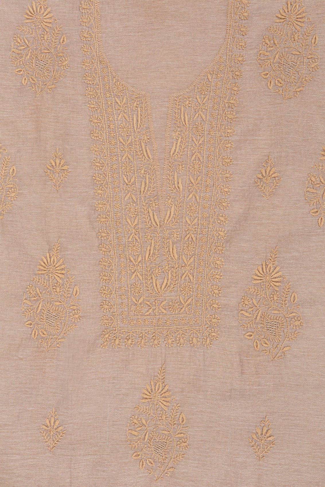 Ada Hand Embroidered Natural Fawn Tissue Lucknowi Chikankari Unstitched Kurta Dupatta Set 01A138184