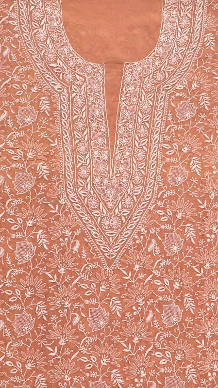 Ada Hand Embroidered Dusty Pink Pure Georgette Lucknowi Chikan Unstitched Kurta Dupatta Set A453588