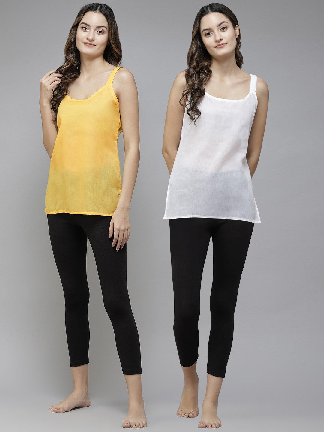 Ada White & Yellow Cotton Short Slips Combo of 2 A111181.