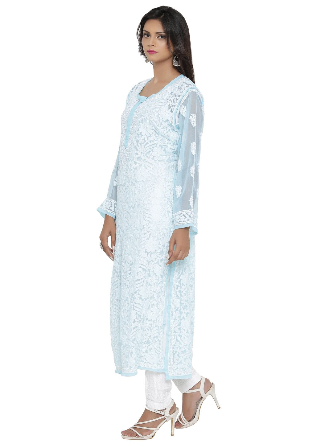 Ada Hand Embroidered Blue Georgette Lucknowi Chikankari Straight  Kurta A217898