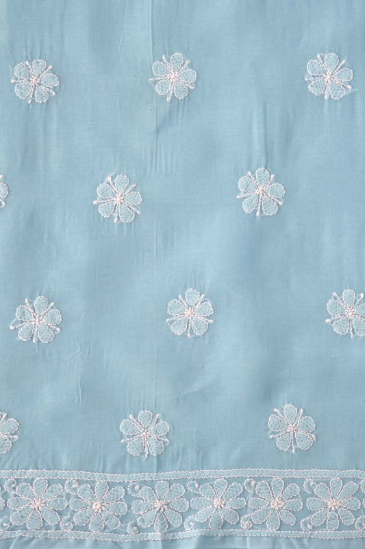 Ada Hand Embroidered Blue Cotton Lucknowi Chikan Unstitched Suit Piece A495589
