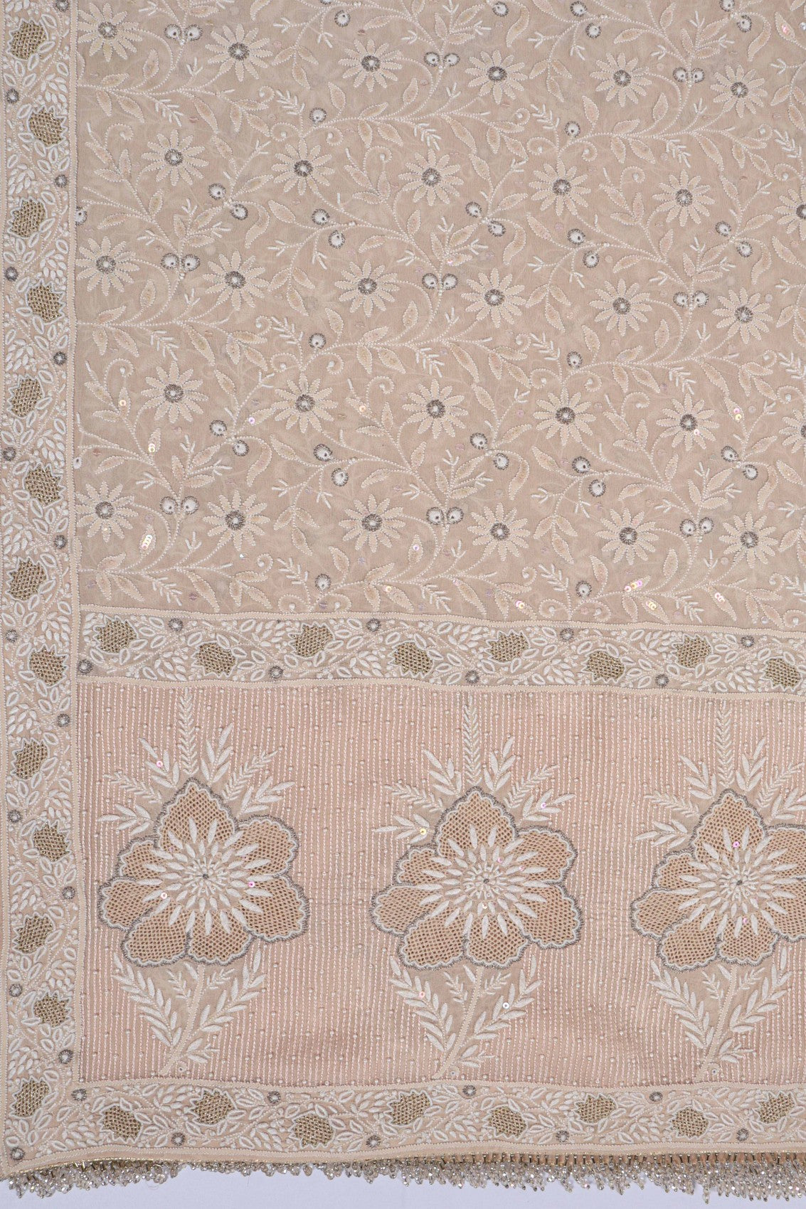 Ada Hand Embroidered Light Fawn Pure Georgette Lucknowi Chikankari Dupatta With Pearl Work 01A30636