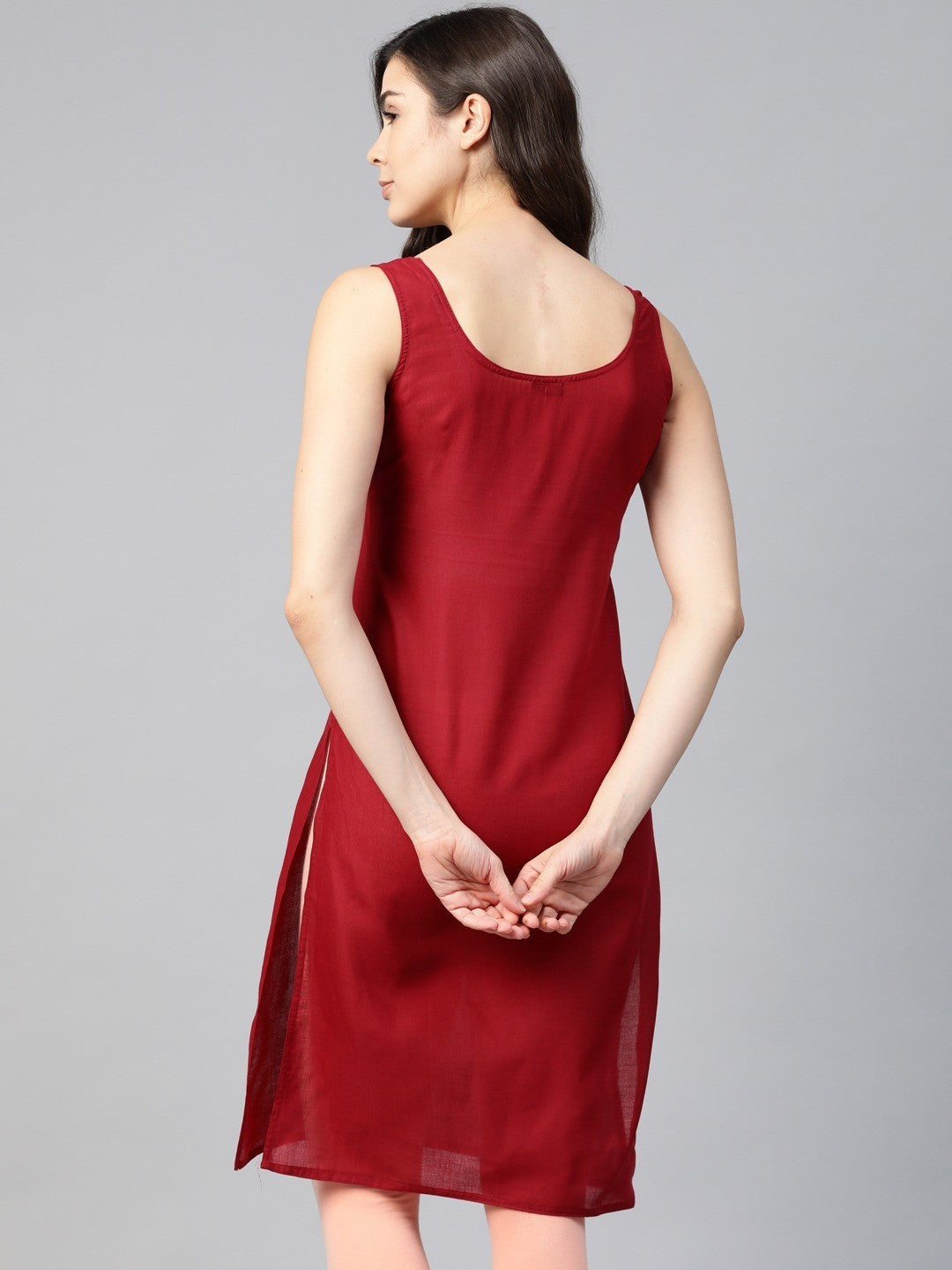 Ada White And Maroon Cotton Long Slips Combo of 2 A111135.