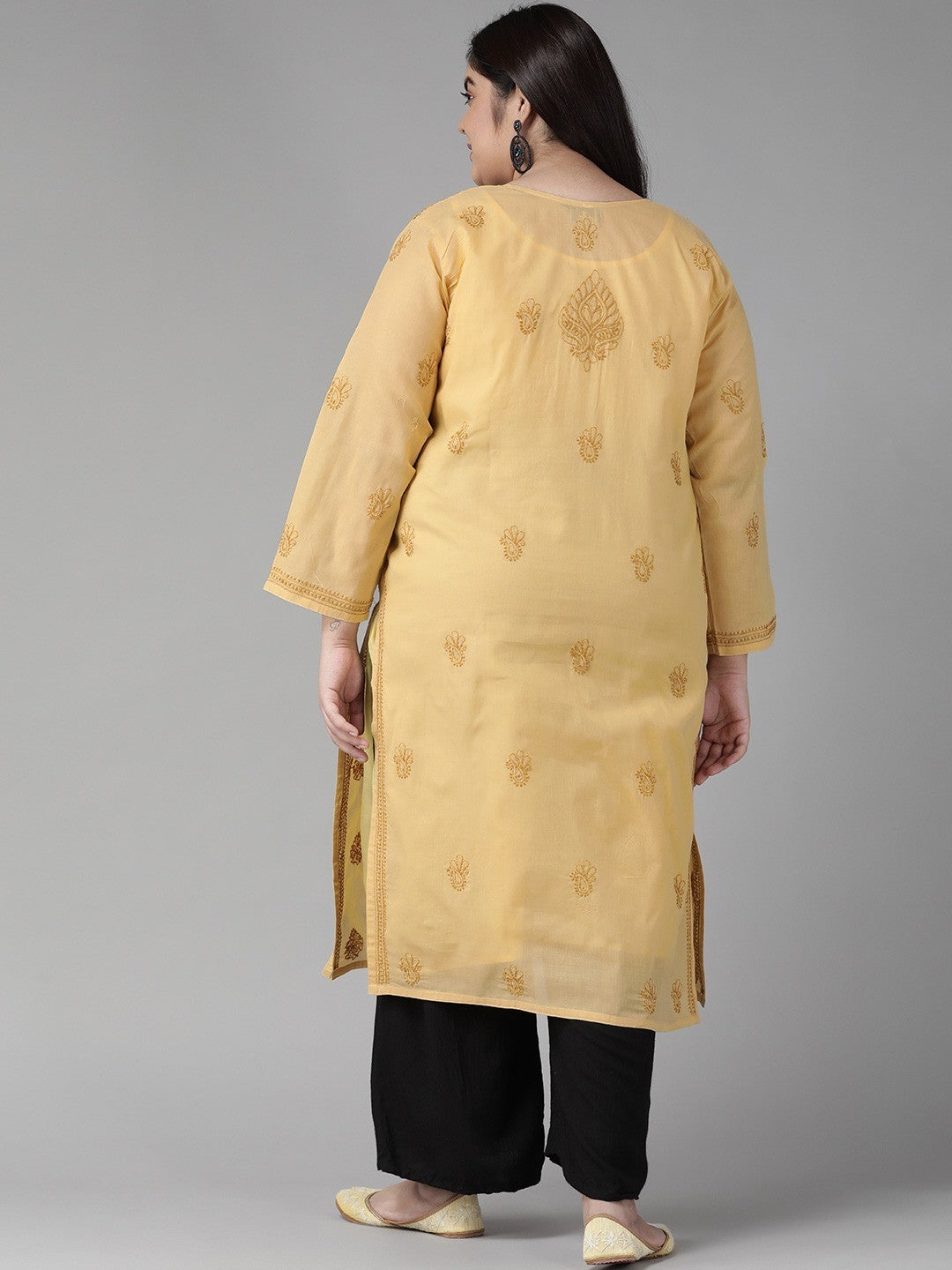 Ada Hand Embroidered Fawn Cotton Lucknowi Chikankari Straight Kurta A231417