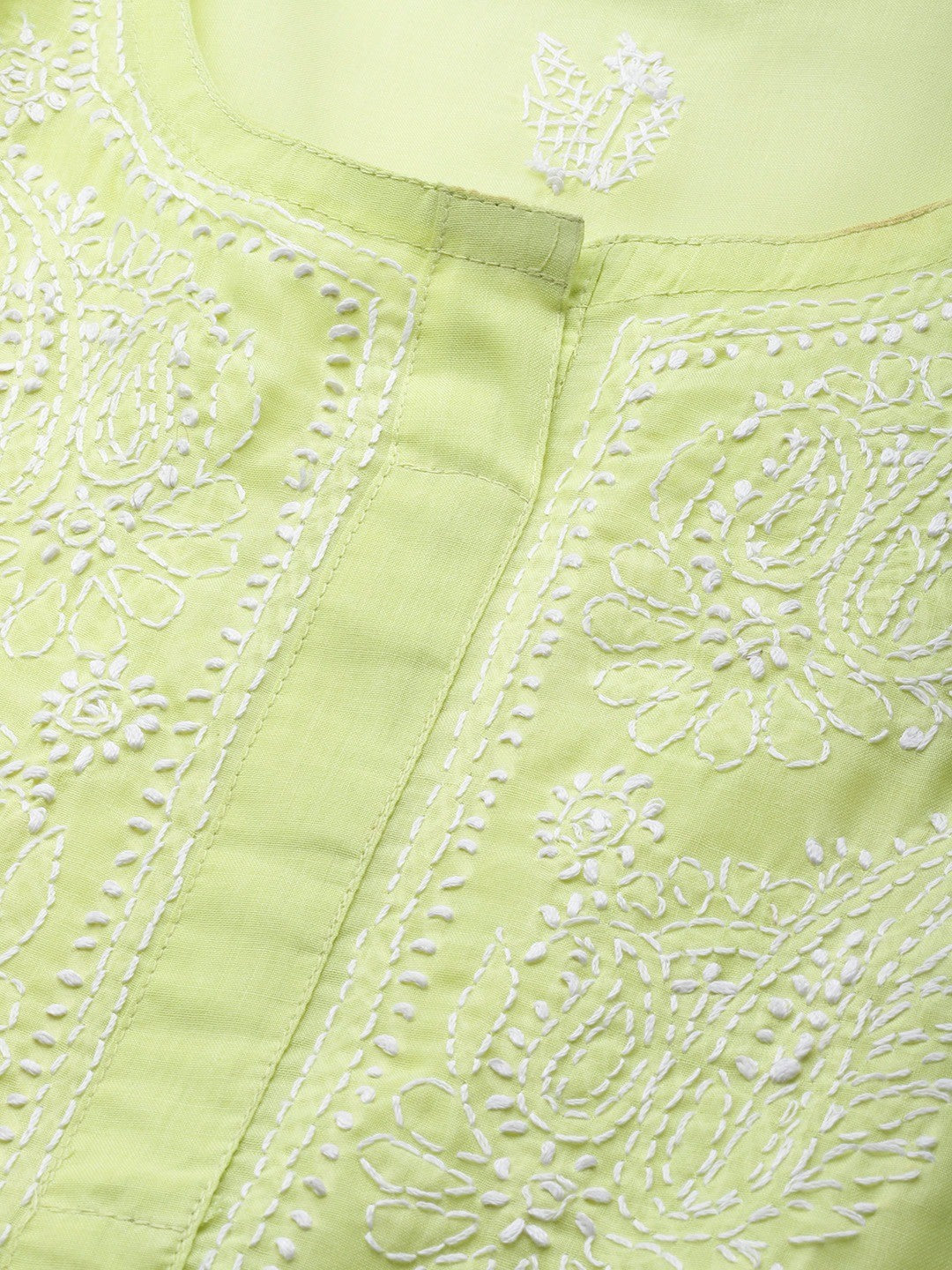 Ada Hand Embroidered Green Cotton Lucknow Chikankari Straight Kurta A133643