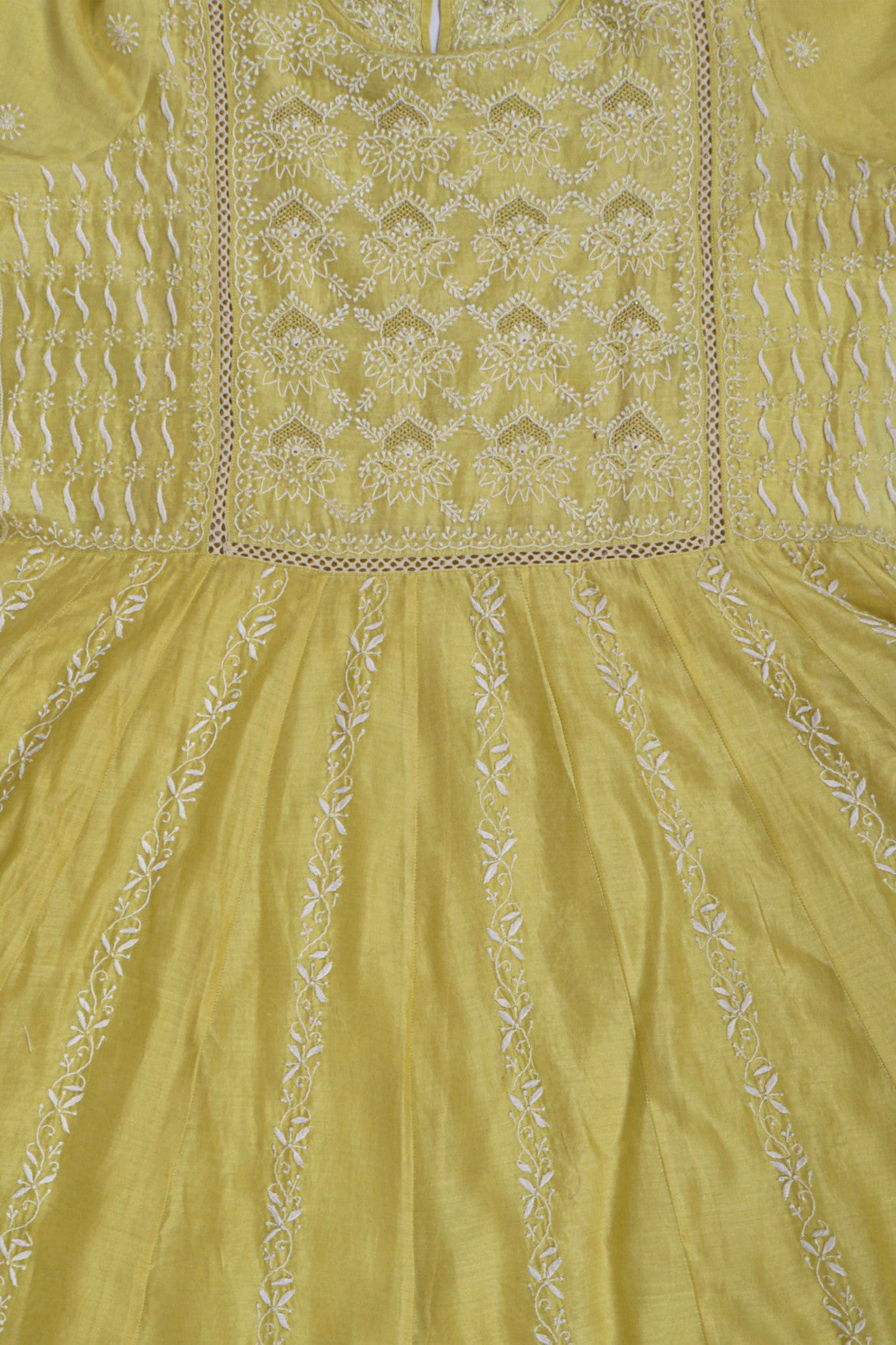 Ada Hand Embroidered Lemon Chanderi Lucknowi Chikankari Semi-Stitched Anarkali Kurta Dupatta Set With Zari Work 01A229767