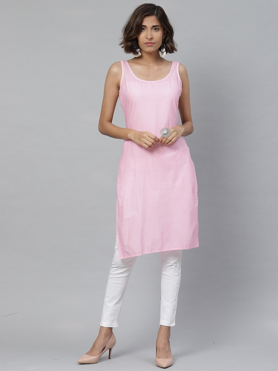 Ada Hand Embroidered Pink And White Georgette Lucknowi Chikankari Kurta Set With Slip A811114