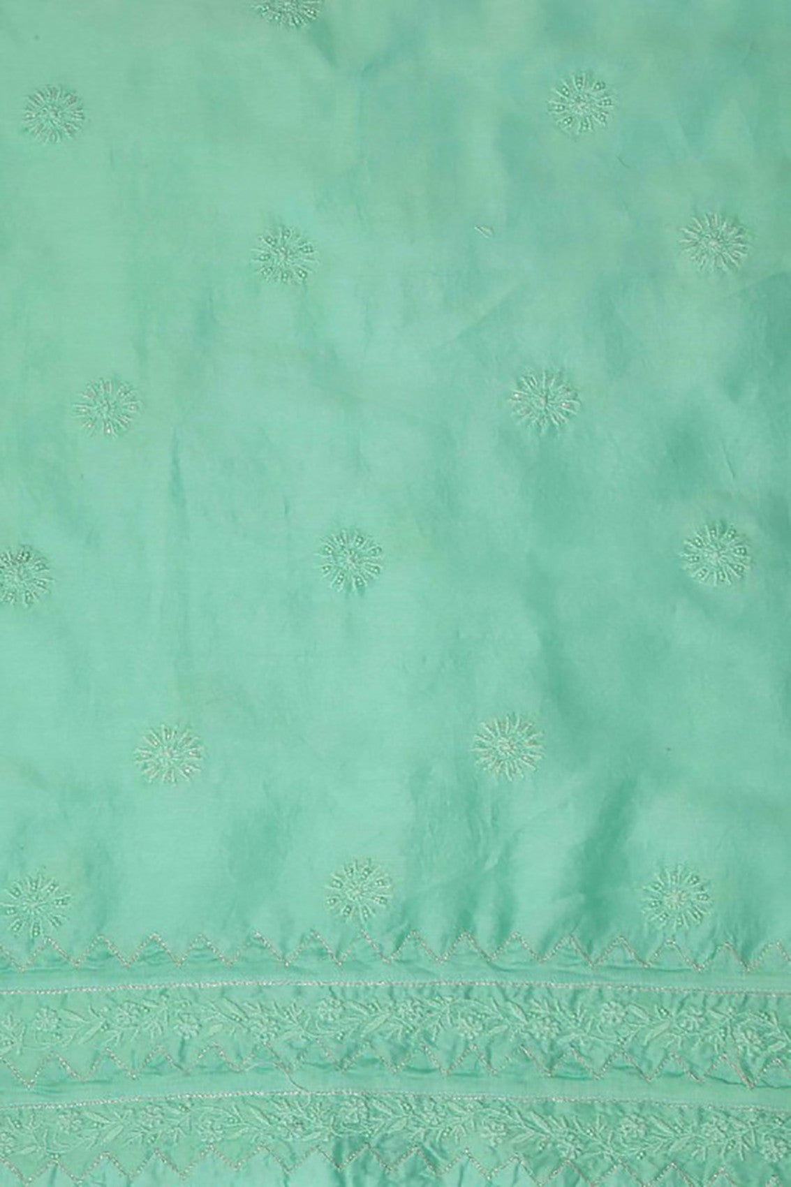 Ada Hand Embroidered Sea Green Chanderi Lucknowi Chikankari Unstitched Kurta Dupatta Set With Pearl Work A497227
