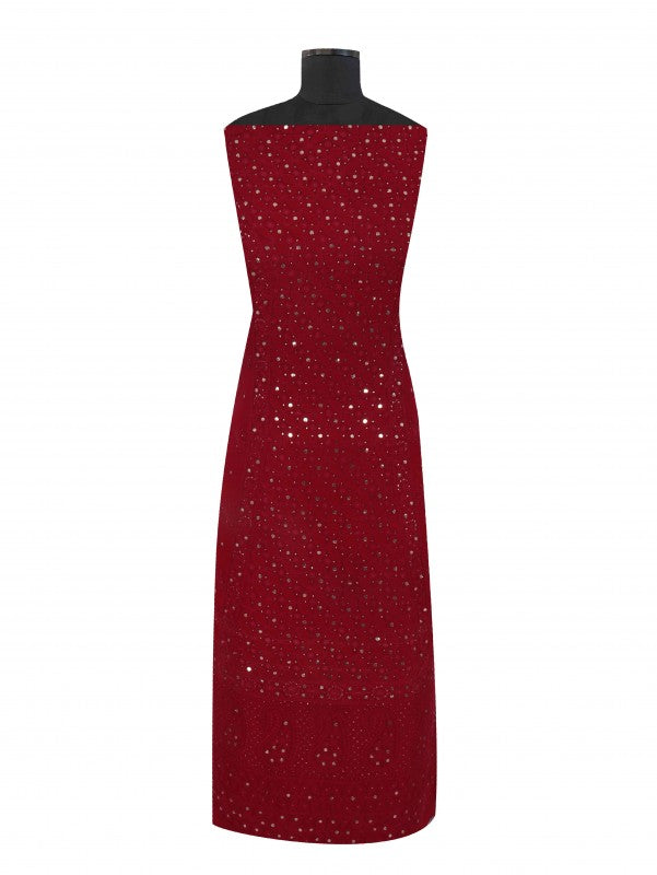 Ada Hand Embroidered Maroon Pure Georgette Lucknowi Chikankari Unstitched Kurta Piece With Muqaish Work A343579