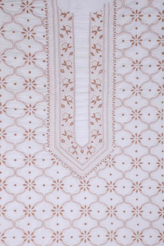 Ada Hand Embroidered White Cotton Lucknowi Chikankari Unstitched Men's Kurta Piece A200119