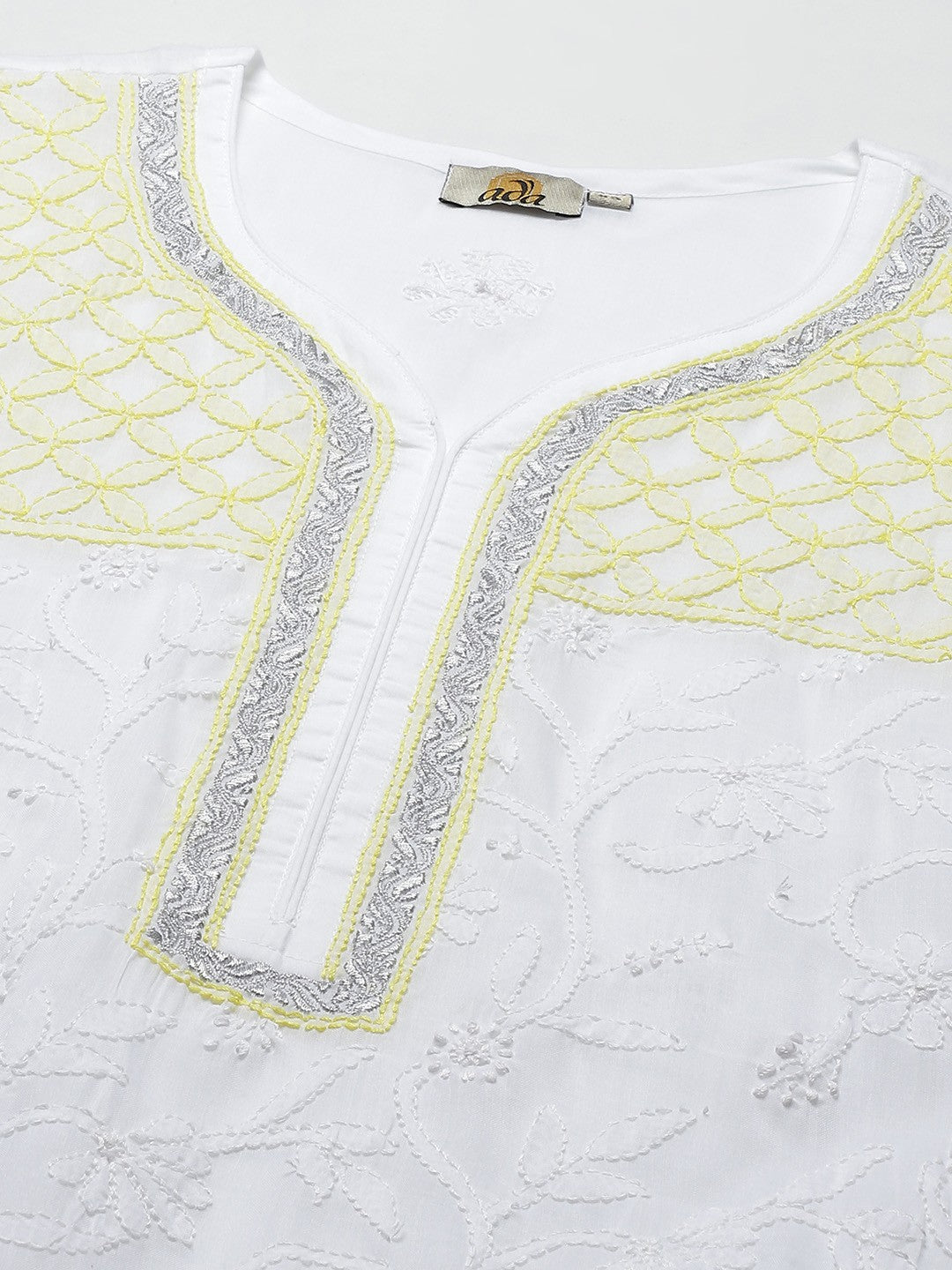 Ada Hand Embroidered White Cotton Lucknowi Chikankari Kurta Set A811213