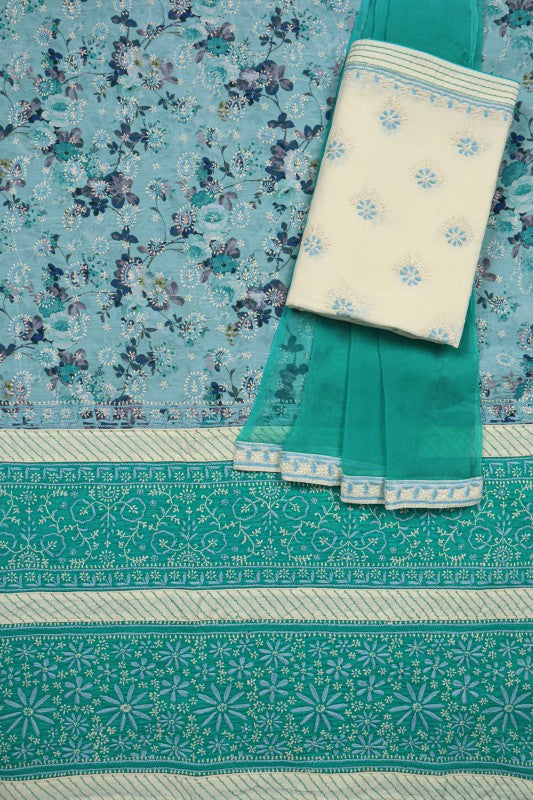 Ada Hand Embroidered Sea Green Cotton Lucknowi Chikan Unstitched Suit Piece A478843
