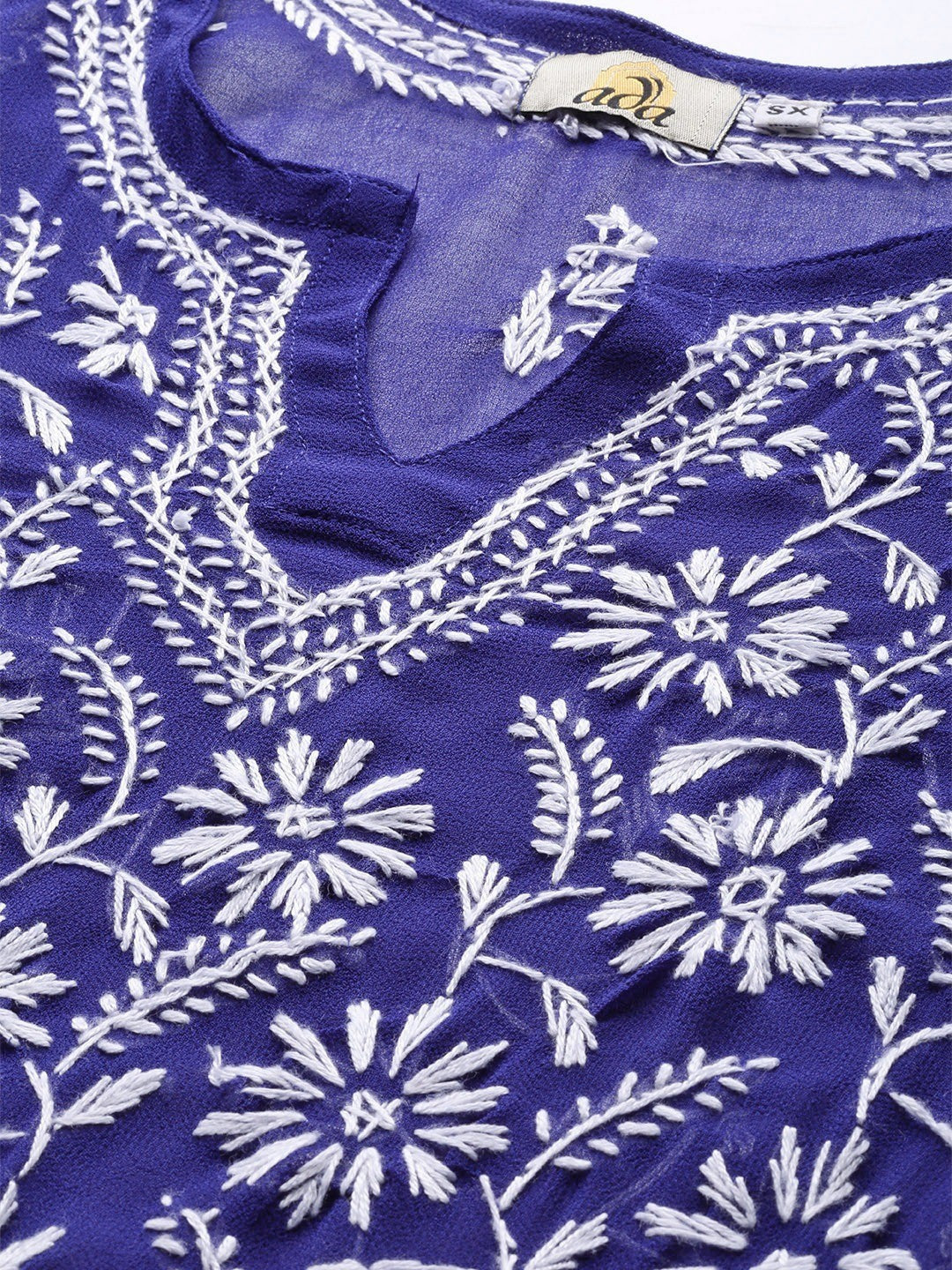Ada Hand Embroidered Royal Blue Georgette Lucknowi Chikankari Straight Kurta with Slip A100347