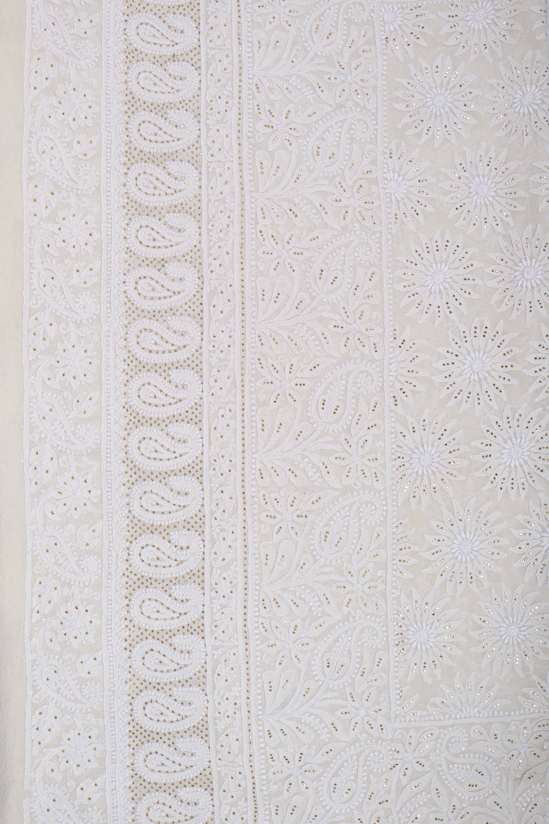 Ada Hand Embroidered White Pure Georgette Lucknowi Chikankari Dupatta With Muqaish Work 01A47078