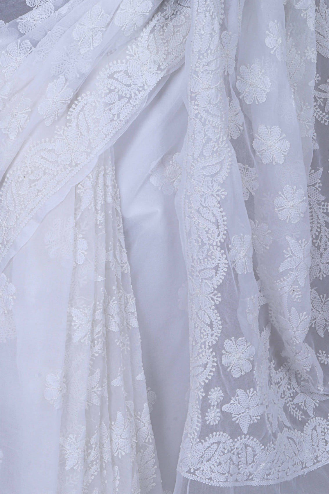 Ada Hand Embroidered White Georgette Lucknowi Chikankari Saree With Blouse A621568