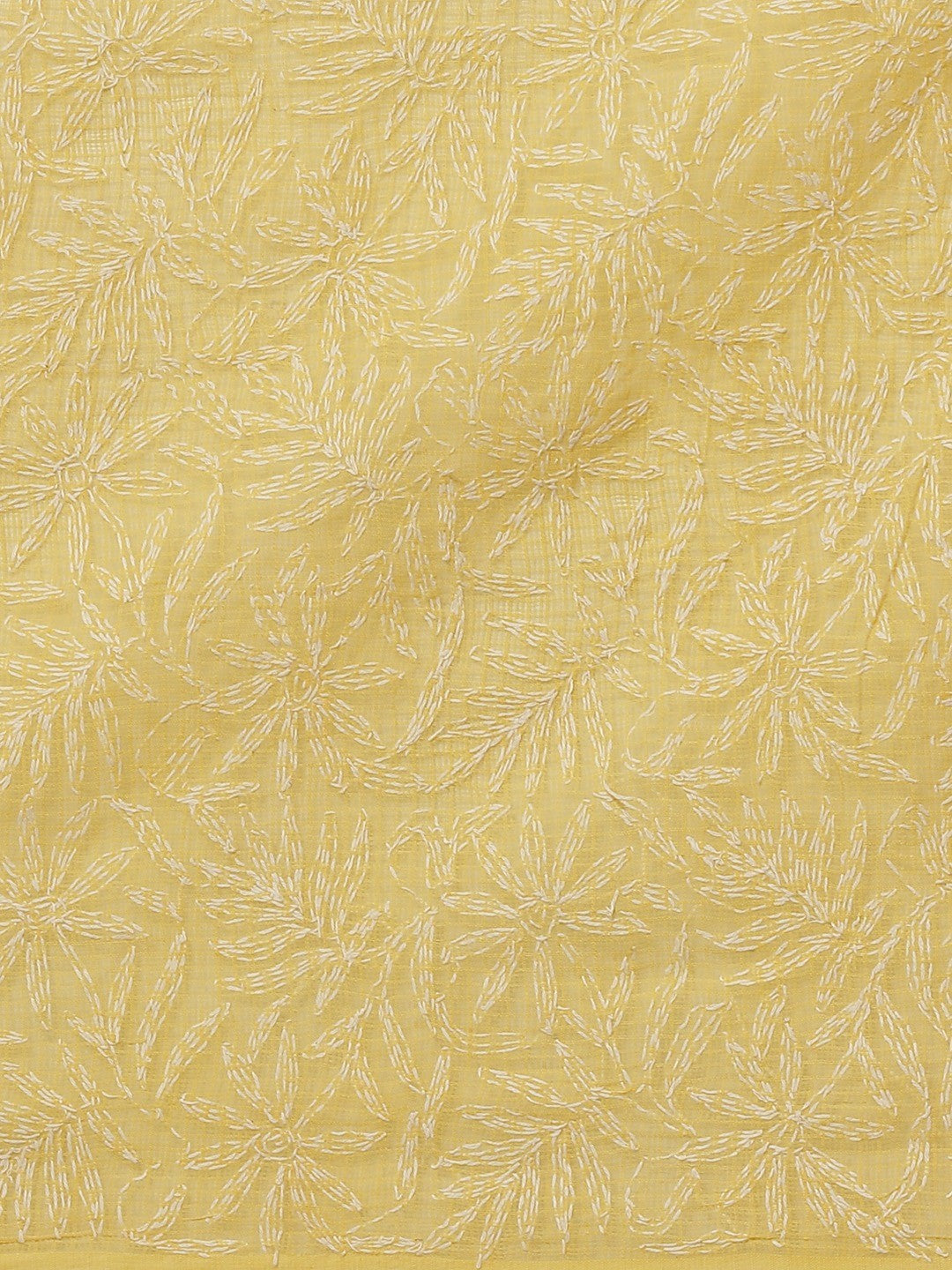 Ada Hand Embroidered Yellow Kota Lucknow Chikan Saree With Blouse-A311288