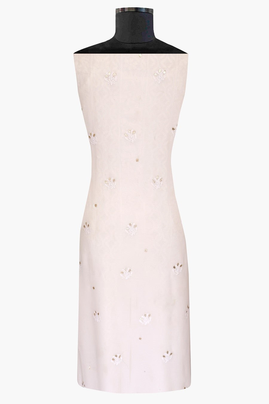 Ada Hand Embroidered White Georgette Lucknowi Chikan Unstitched Kurta Dupatta Set with Gota Patti Work A480887