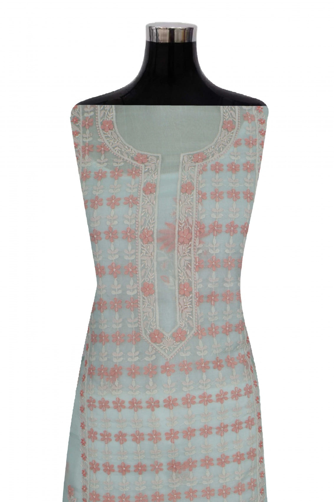 Ada Hand Embroidered Pista Green Organza Lucknowi Chikankari Unstitched Kurta Dupatta Set 01A250933