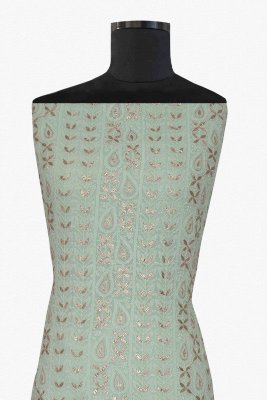 Ada Hand Embroidered Green Georgette Chikan Unstitched Kurta Piece with Gota Patti Work A588382
