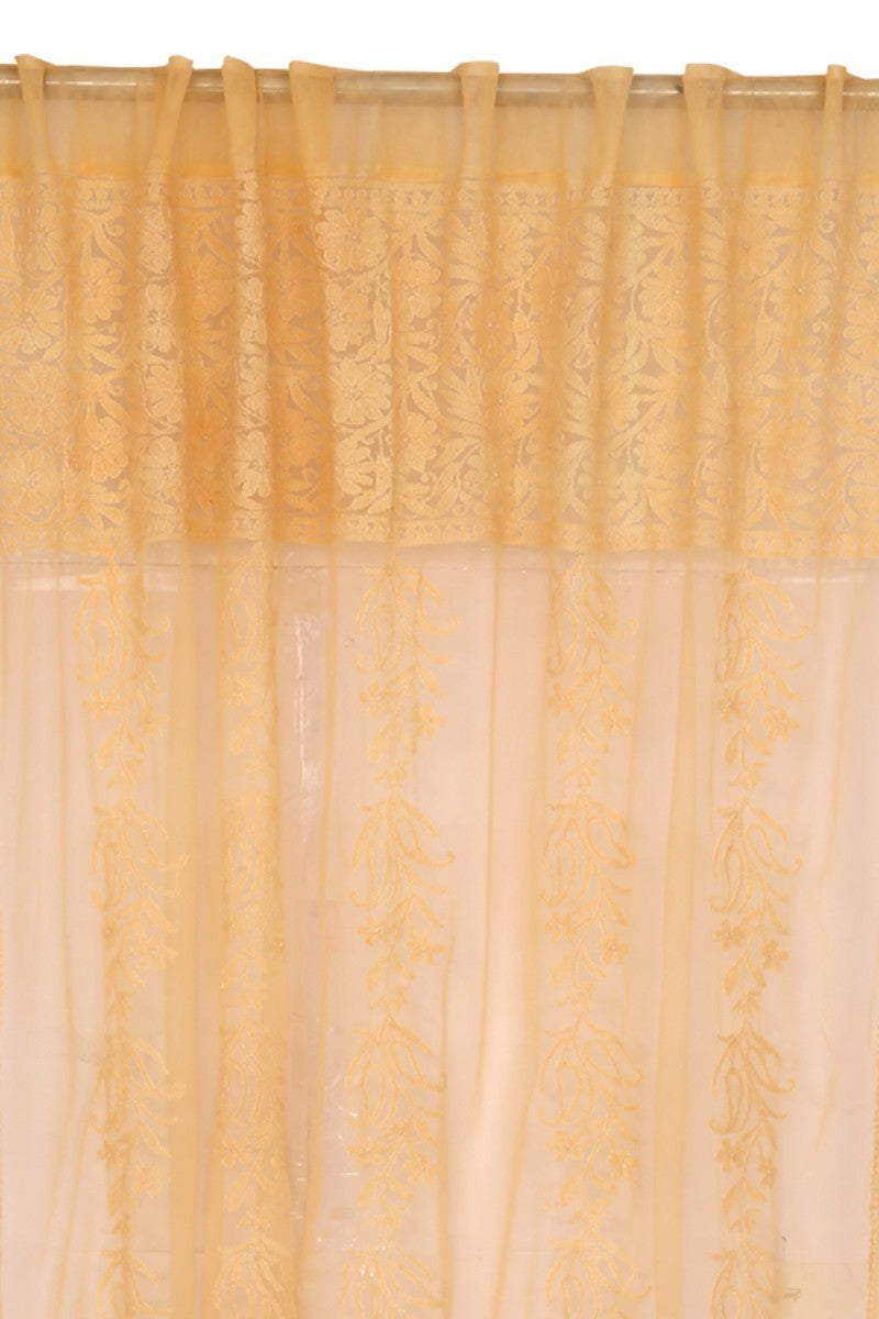 Ada Hand Embroidered Peach Net Lucknowi Chikankari Curtain- A586533