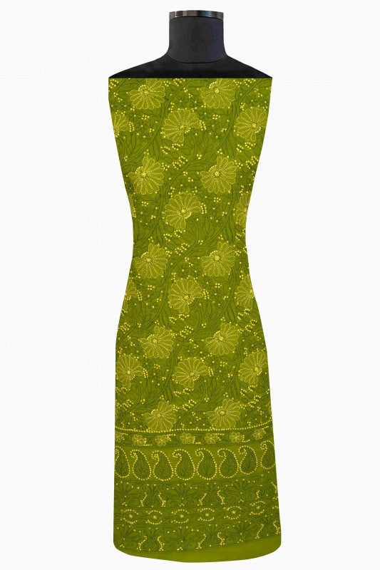 Ada Hand Embroidered Crocodile Green Cotton Lucknowi Chikan Unstitched Suit Piece A100308