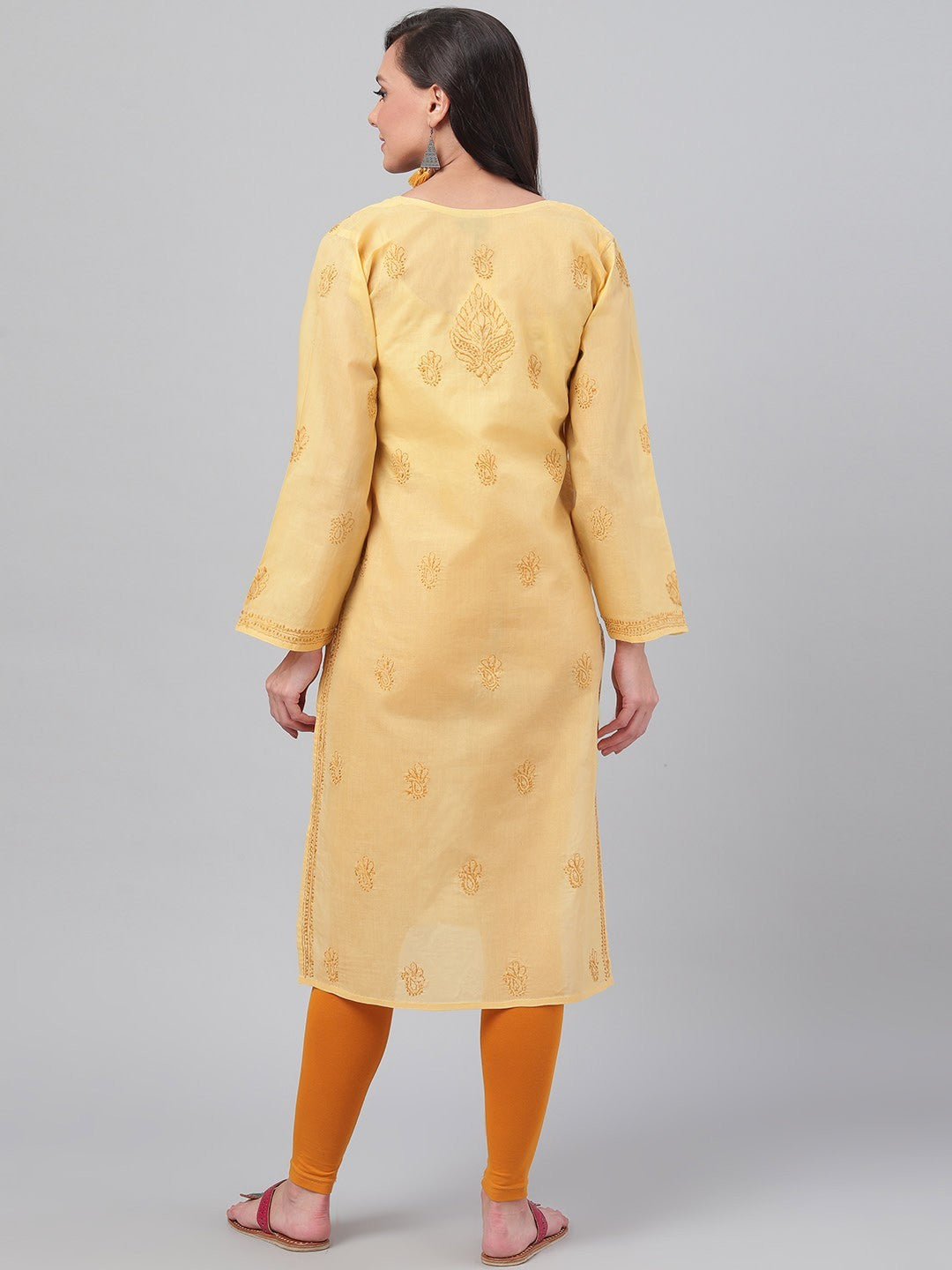 Ada Hand Embroidered Fawn Cotton Lucknowi Chikankari Straight Kurta A231417