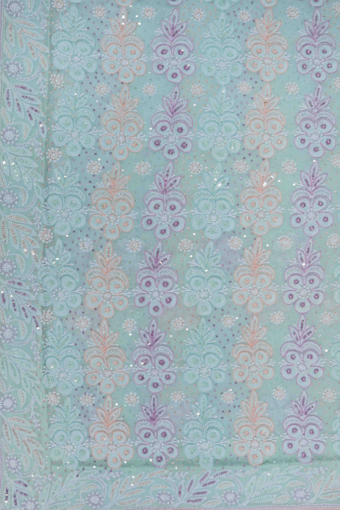 Ada Hand Embroidered Mint Green Pure Georgette Lucknowi Chikankari Saree/Blouse With Pearl Work 01A160567